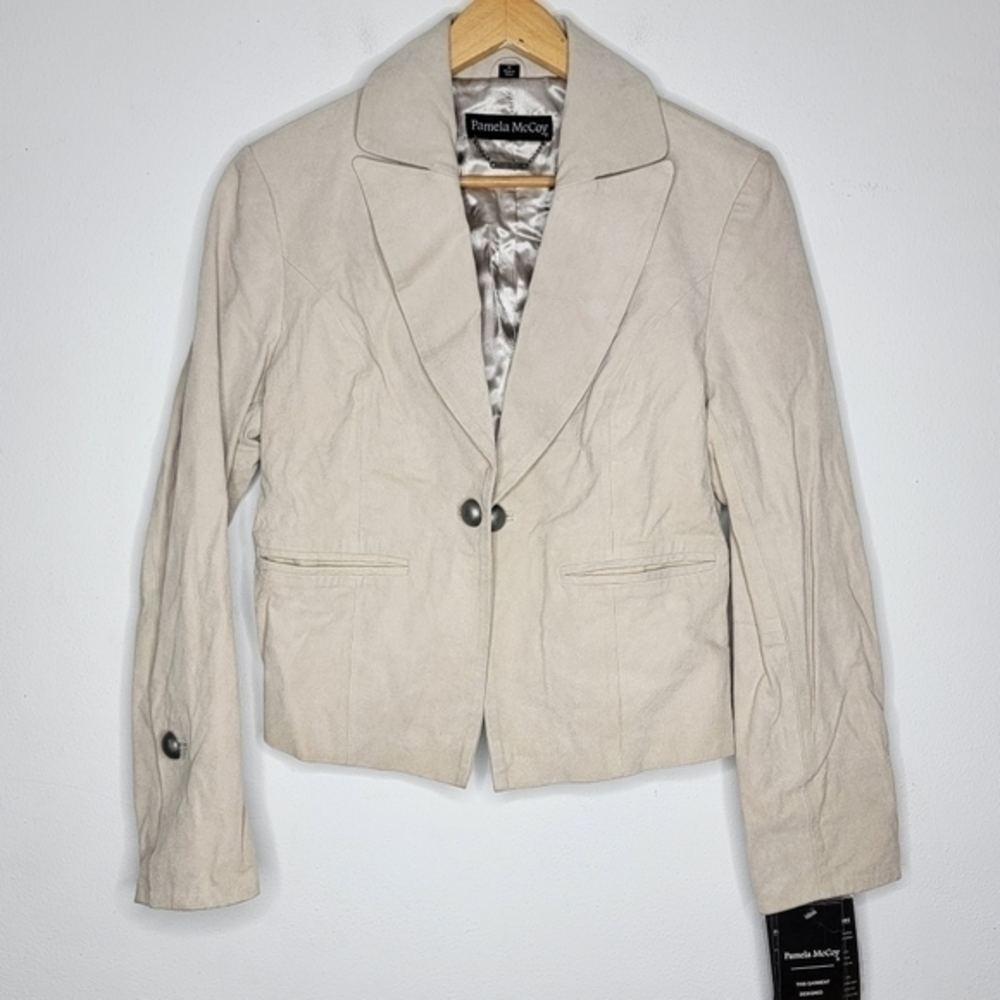 Pamela‎ McCoy NEW Medium Cream 100% Leather Suede Women's Collared Jacket Coat